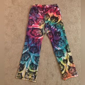 Tie-dyed pajama pants. Cats.